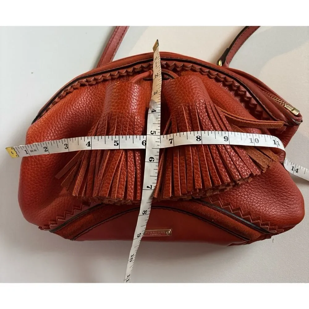 Authentic BURBERRY PRORSUM Tassel Calf Crescent leather Crossbody Bag in Orange